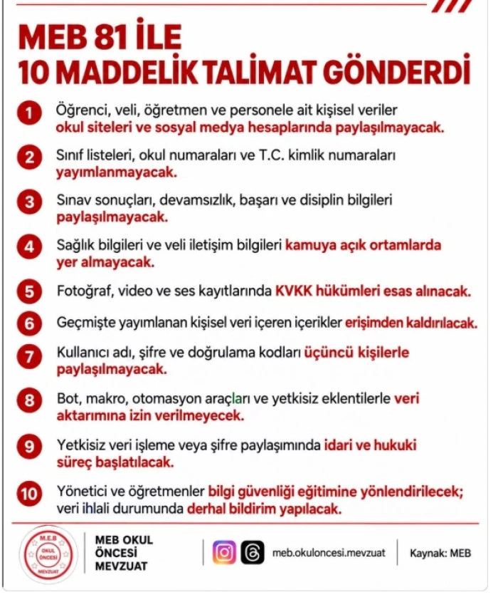 MEB&rsquo;den Okullarda Dijital G&uuml;venlik İ&ccedil;in 10 Maddelik Genelge 
